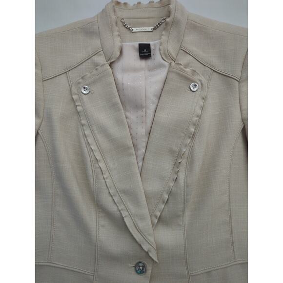 VTG White House Black Market Tan Fitted Suit Blazer 3/4 Sleeves Women's size 12 - Picture 4 of 11